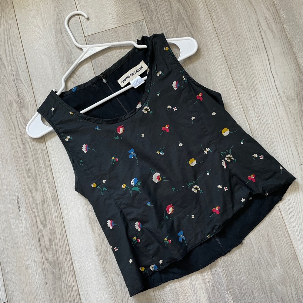 Caron Callahan Black Floral Embroidered Tank Top